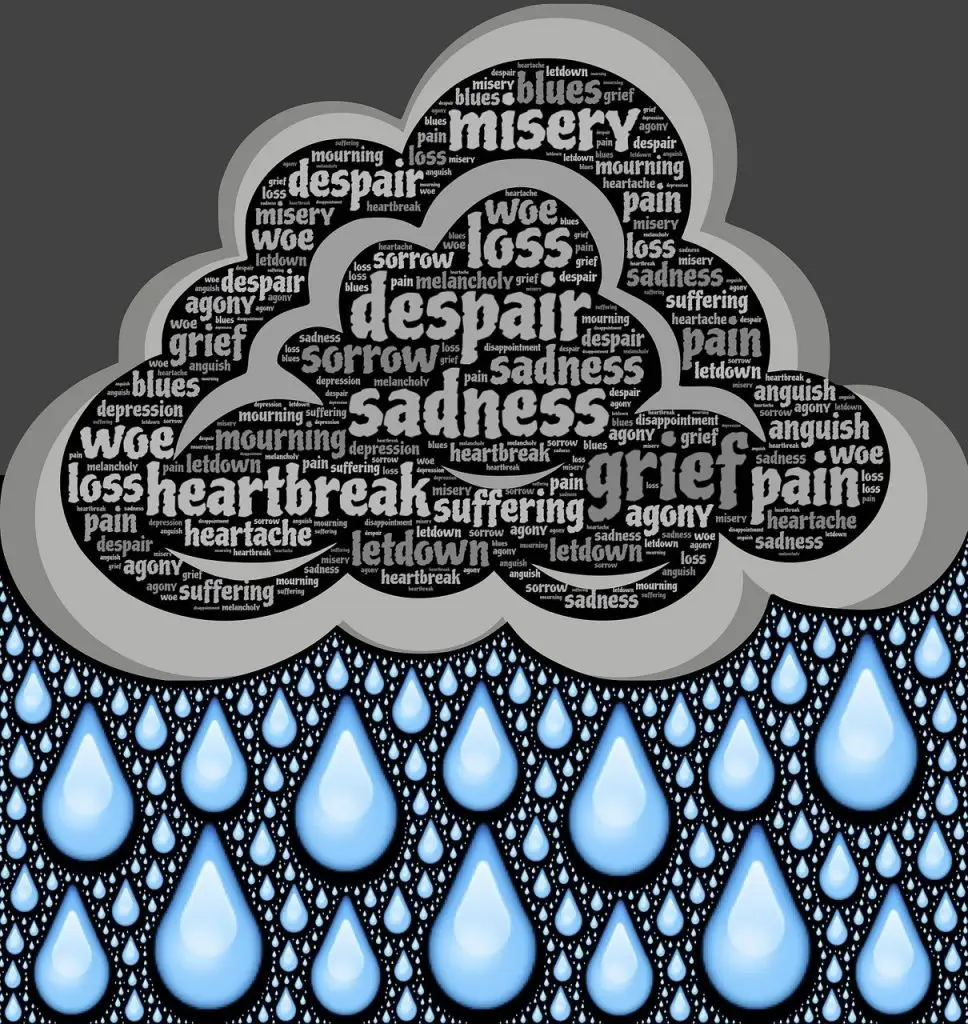 Cloud of words expressing deep sorrow